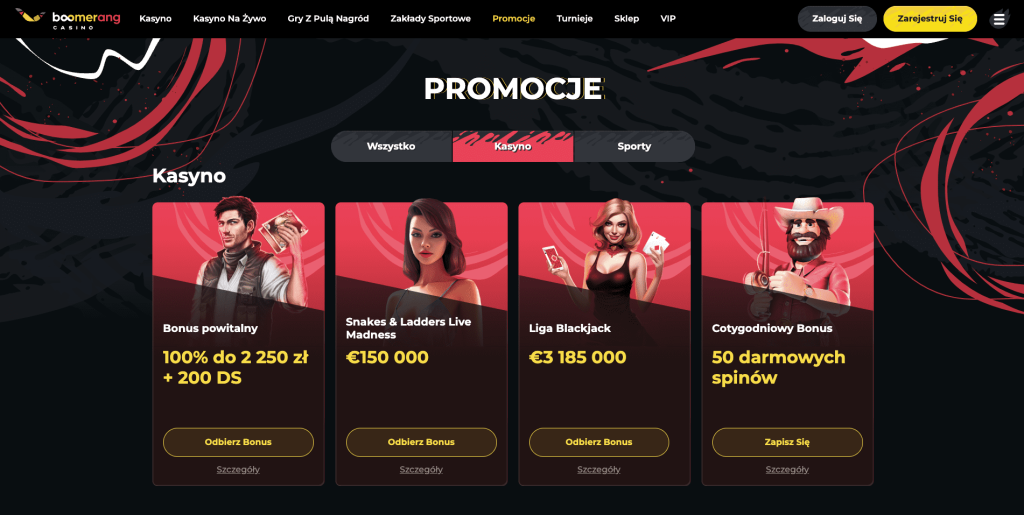 Boomerang casino bonusy