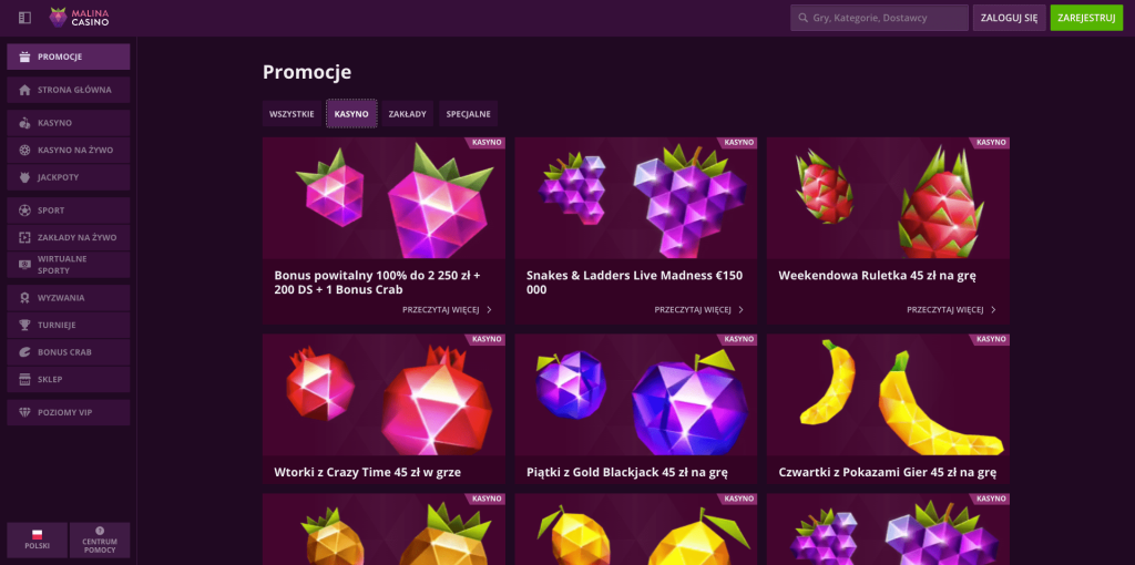 Malina casino bonusy