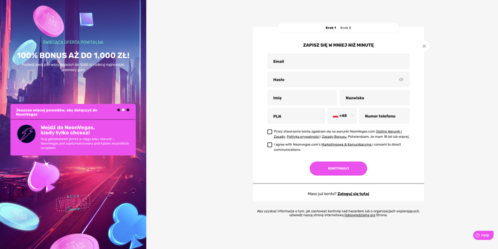Neon Vegas casino rejestracja konta