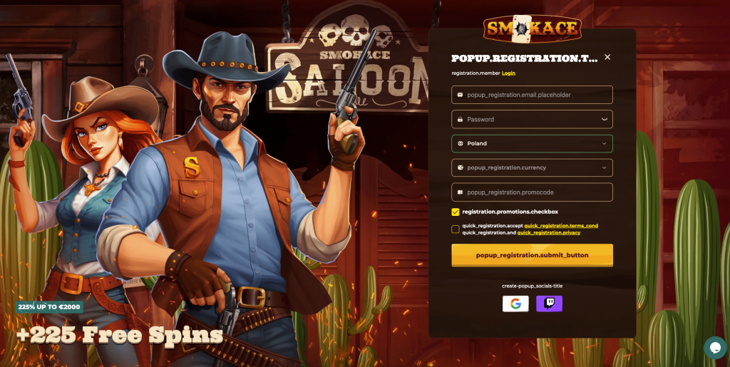 Smokace casino rejestracja konta