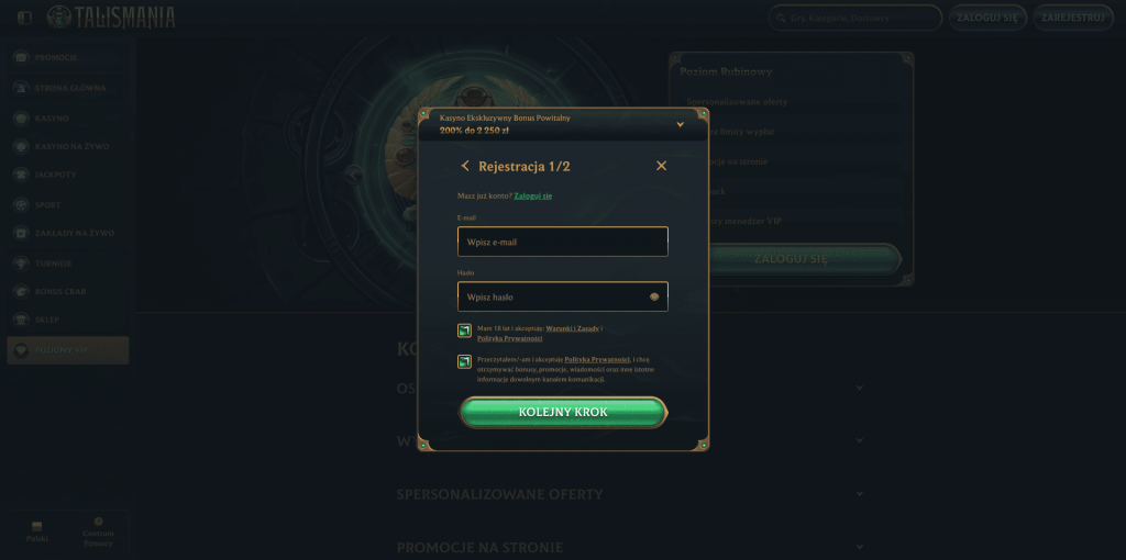 Talismania casino rejestracja konta