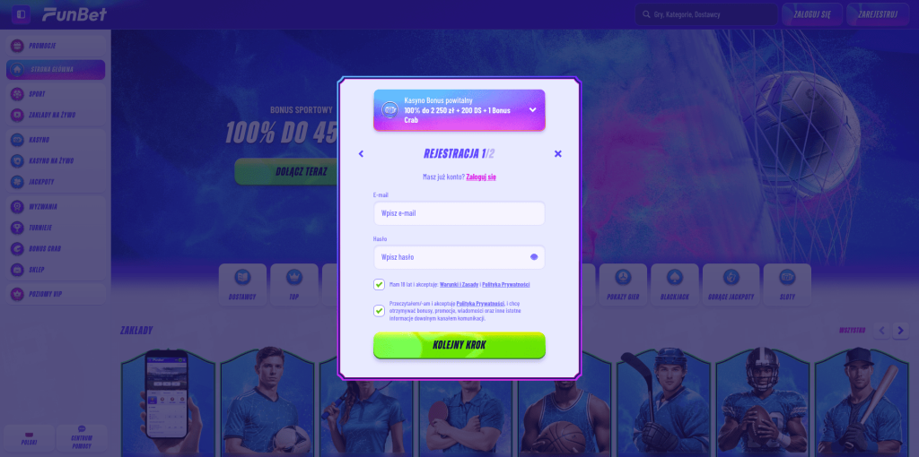 Funbet casino rejestracja konta
