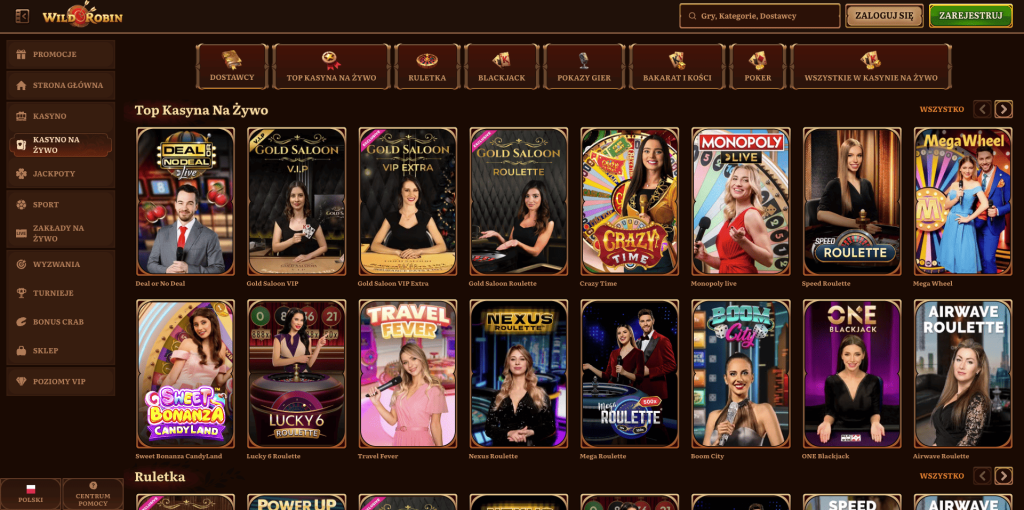 WildRobin casino z krupierami na zywo
