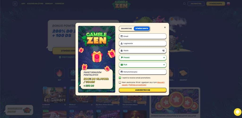Gamblezen casino rejestracja konta