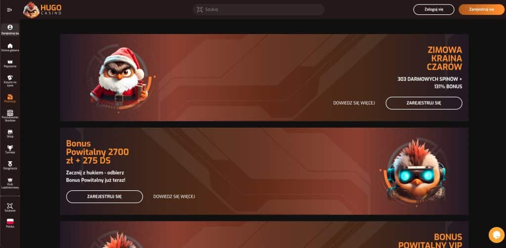 Hugo casino bonusy