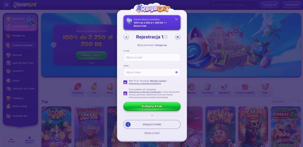 Robocat casino rejestracja konta