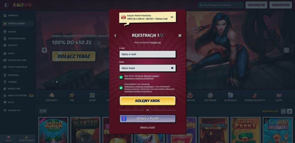 AllySpin casino rejestracja konta