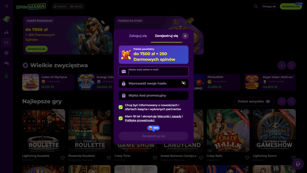 Spinmama casino rejestracja konta
