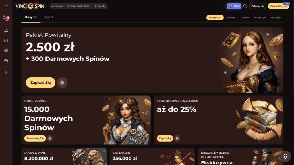 Vincispin casino bonusy