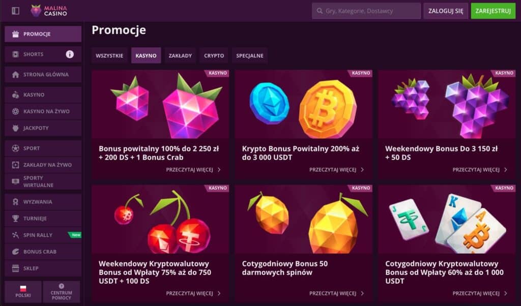 Malina casino bonusy