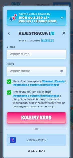 OnlySpins casino rejestracja konta