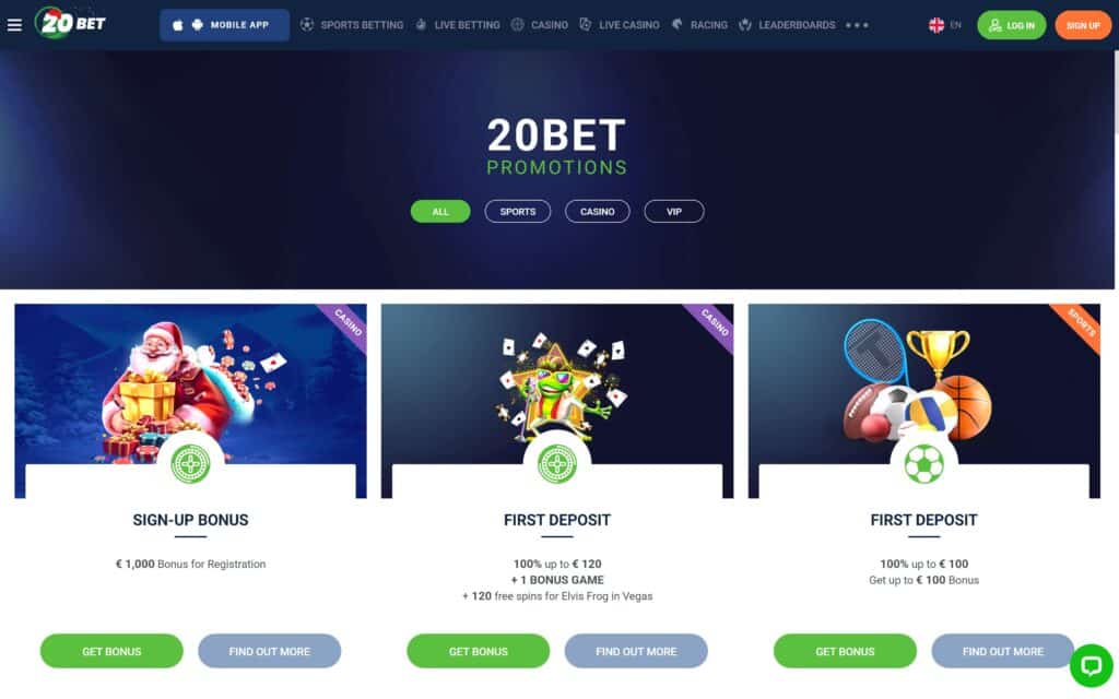 20bet casino bonuses