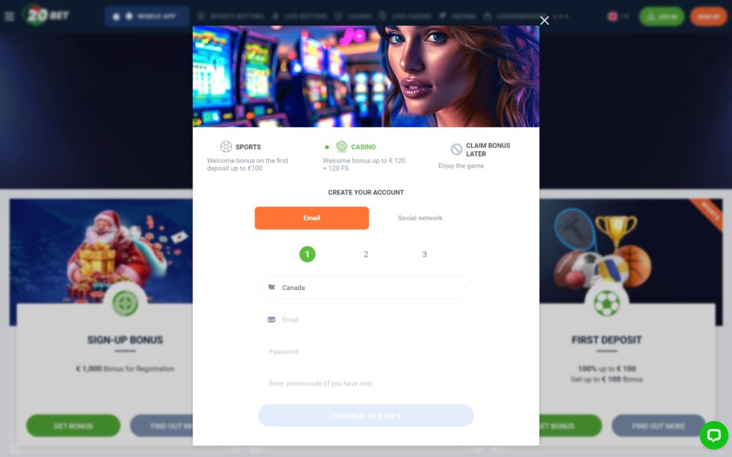 20bet casino registration