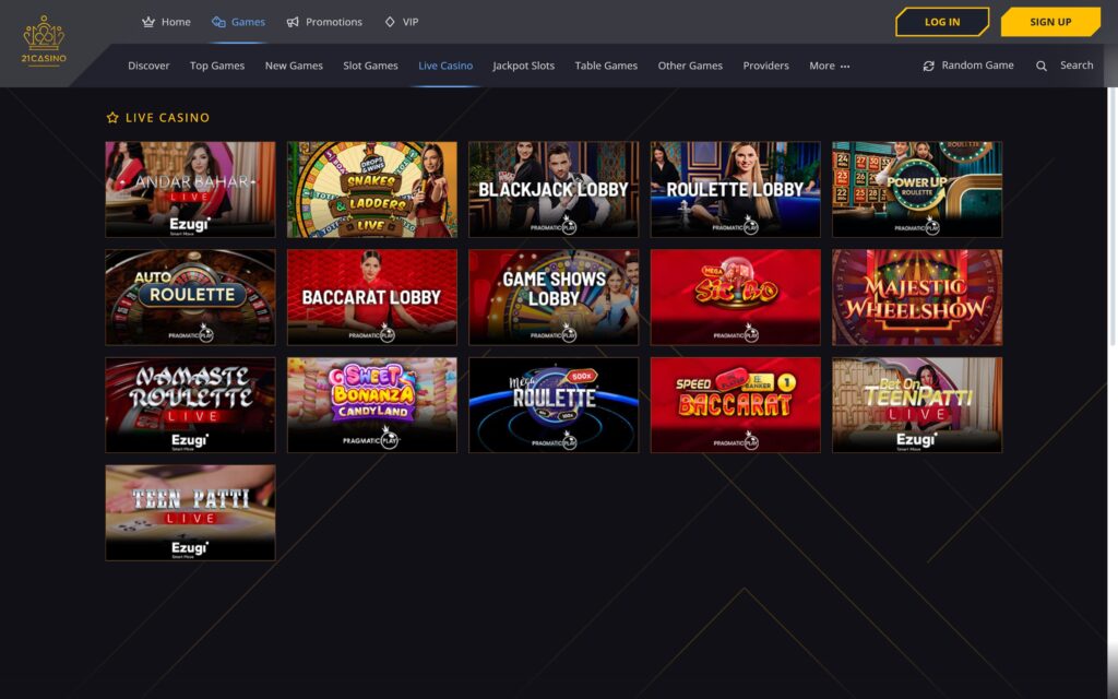 21casino live games