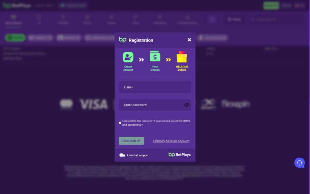 BetPlays casino registration