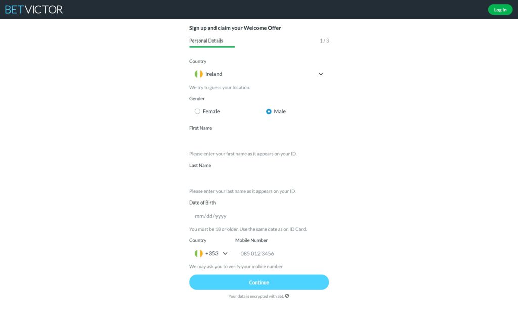 BetVictor casino registration