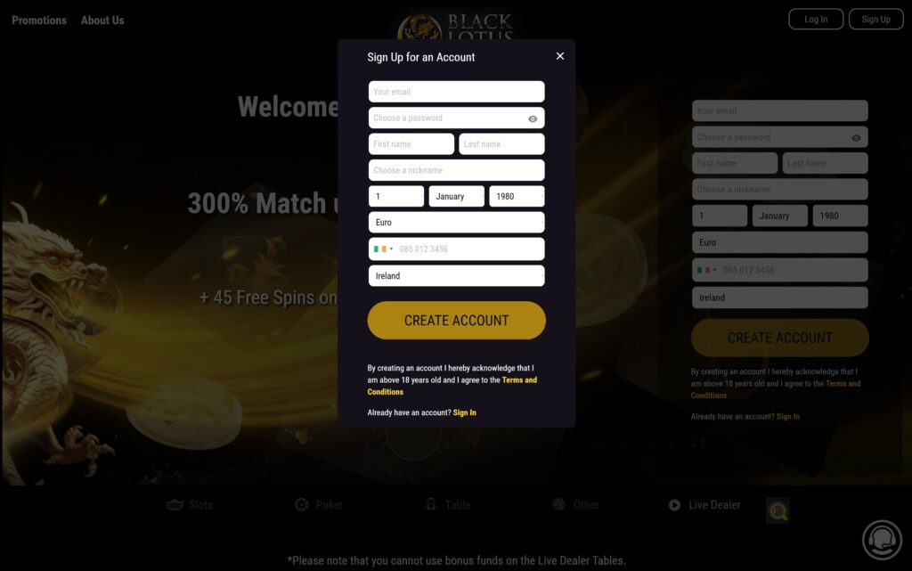 Black Lotus casino registration