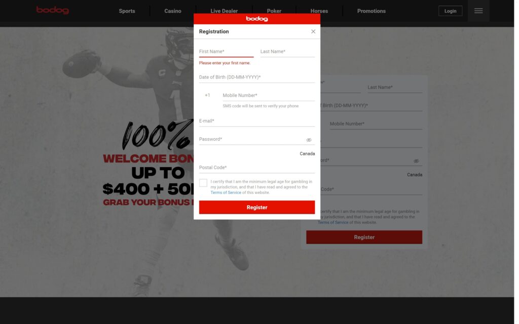 Bodog casino registration