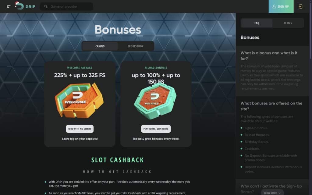 Drip casino bonuses