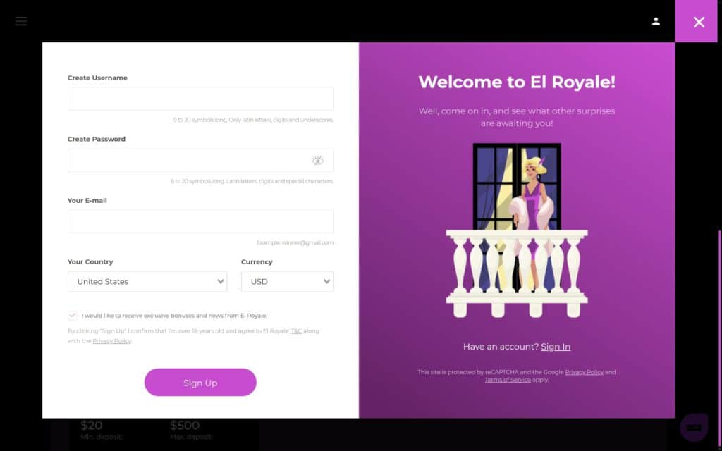 El Royale casino registration