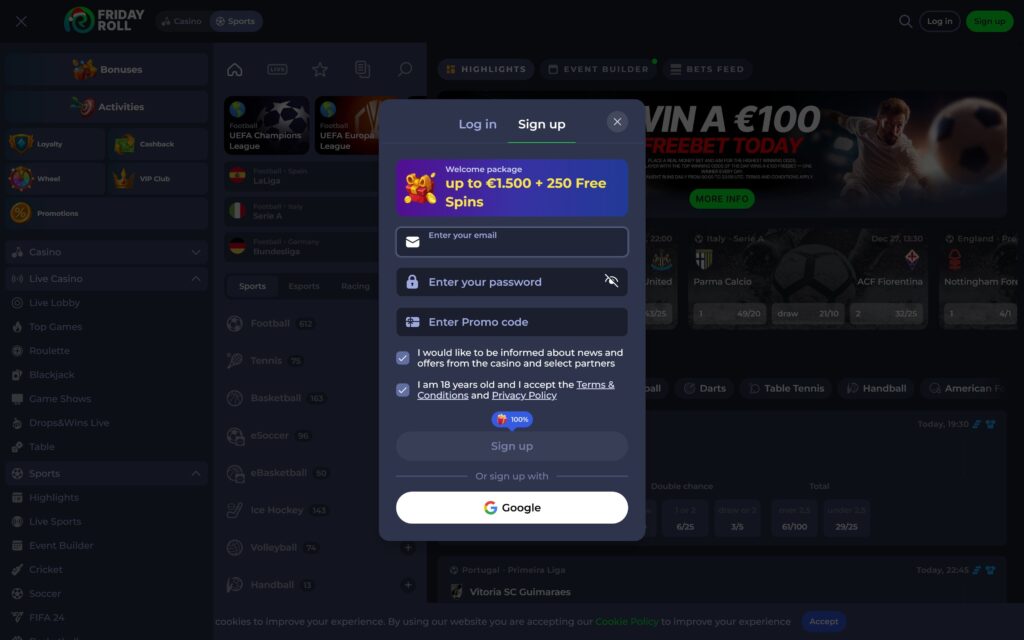 Fridayroll casino registration