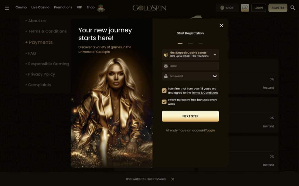 GoldSpin casino registration