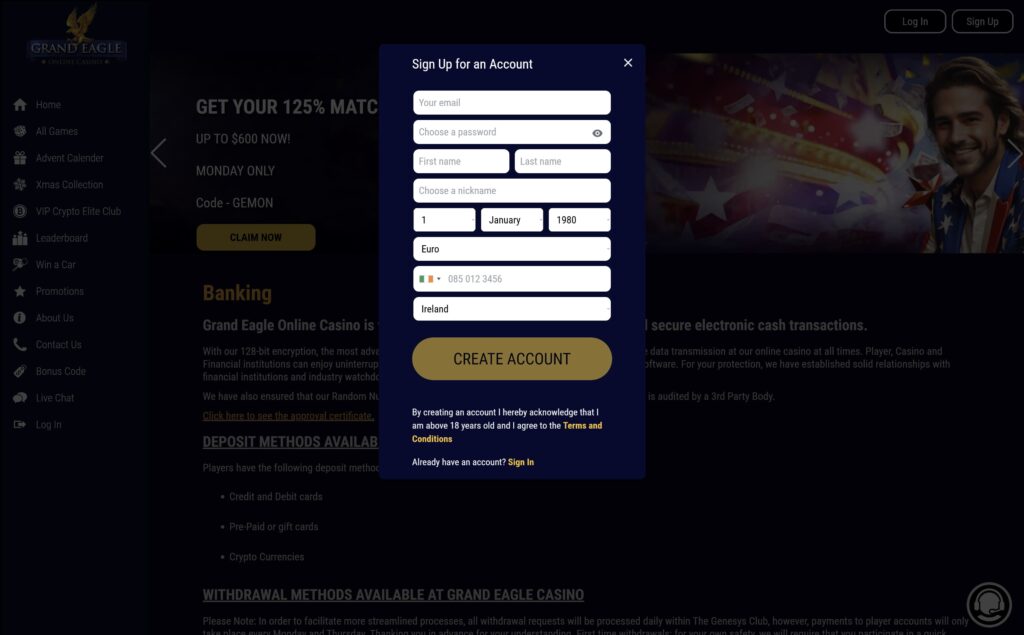 Grand Eagle casino registration