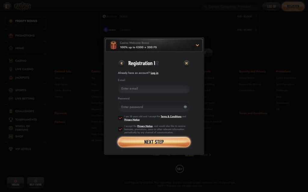 Gransino casino registration