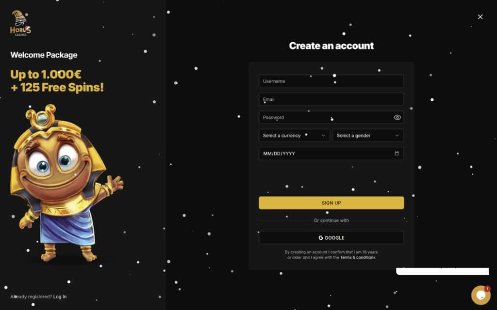 Horus casino registration
