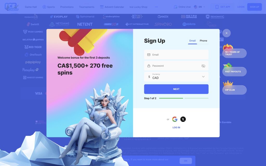 Ice casino registration