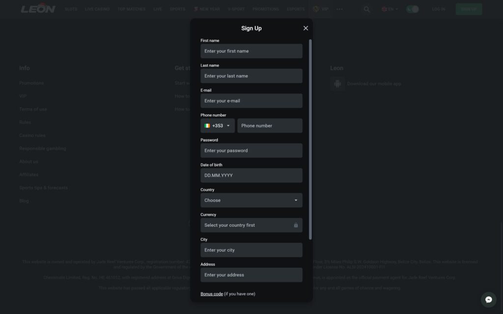 Leon casino registration