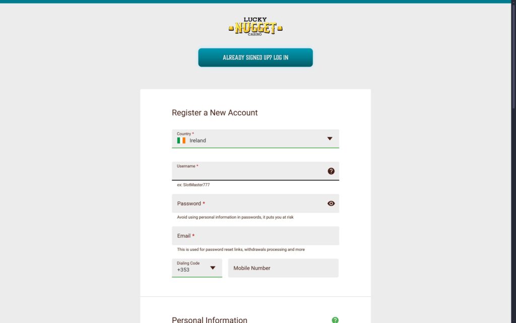 Lucky Nugget casino registration
