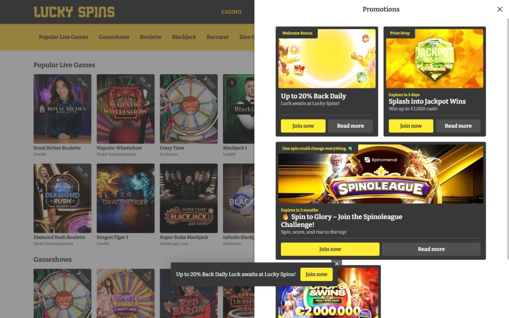 Lucky Spins casino bonuses