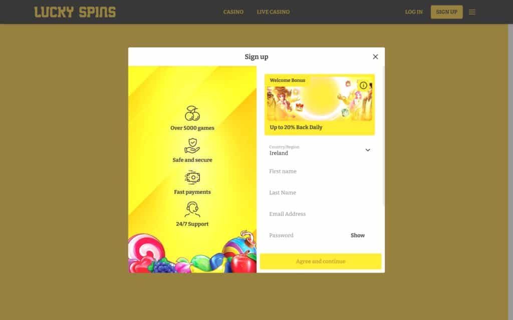 Lucky Spins casino registration