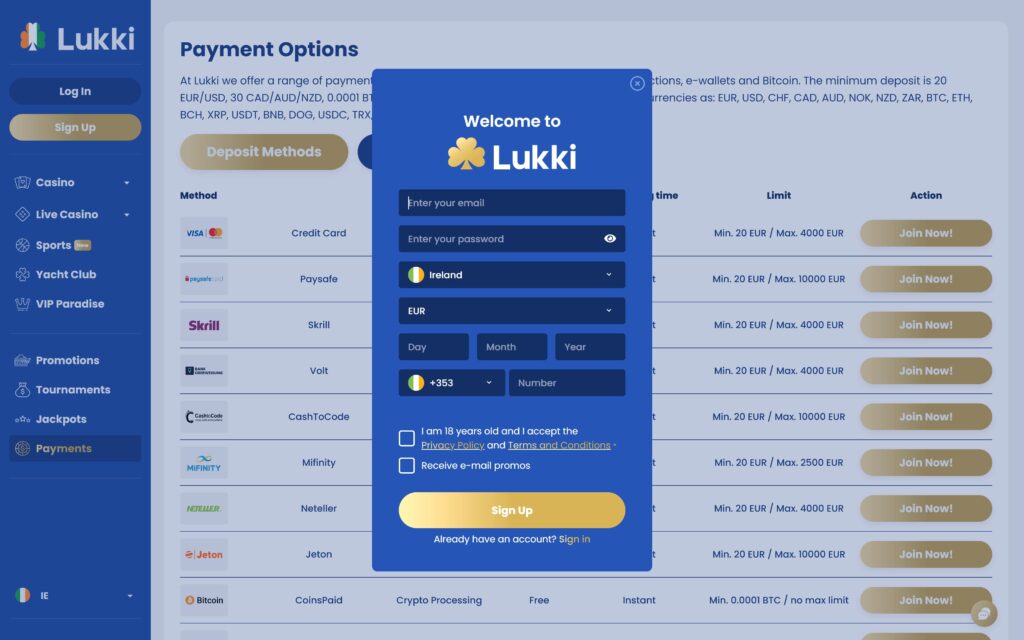 Lukki casino registration