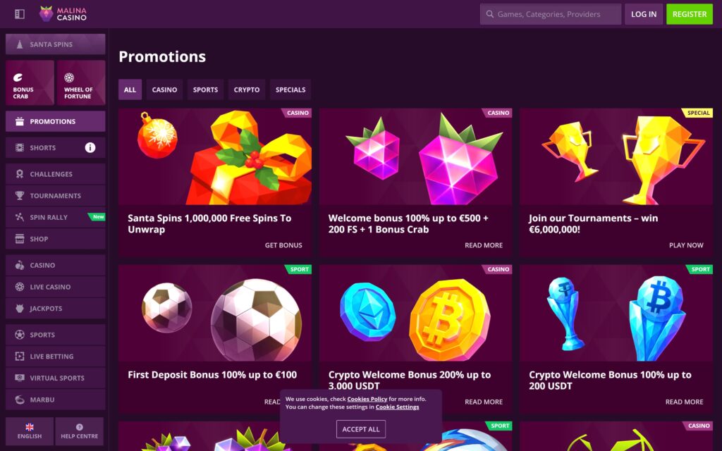 Malina casino bonuses