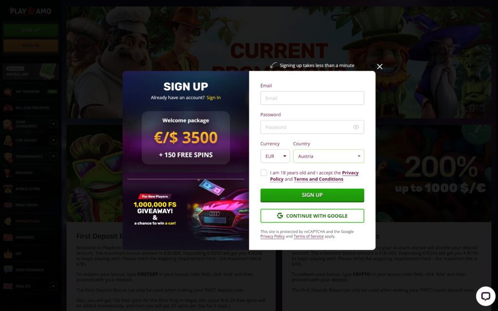 Playamo casino registration