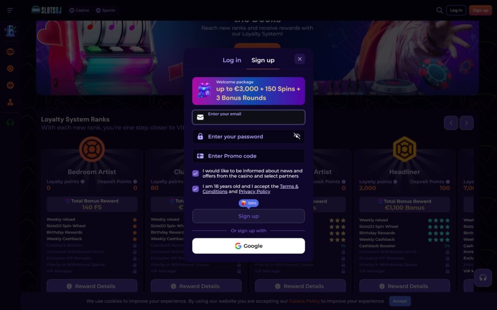 SlotsDJ casino registration