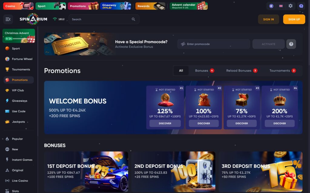 Spinarium casino bonuses