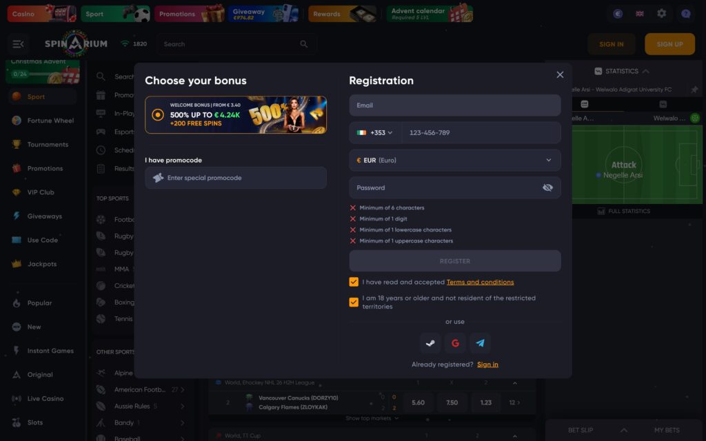 Spinarium casino registration