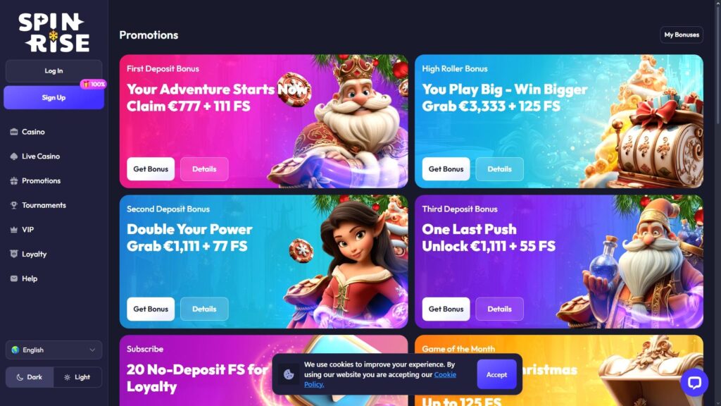 SpinRise casino bonuses