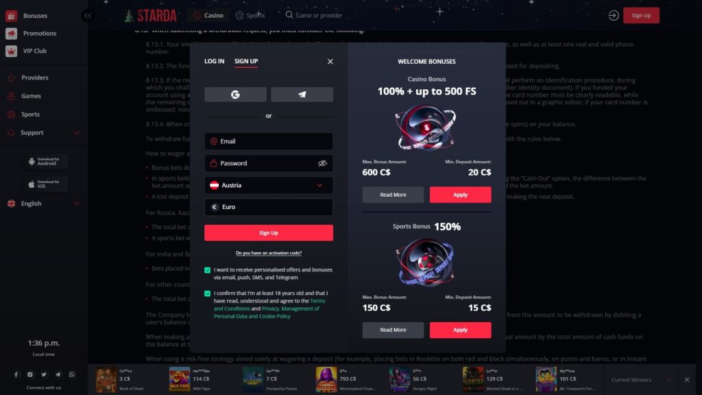 Starda casino registration