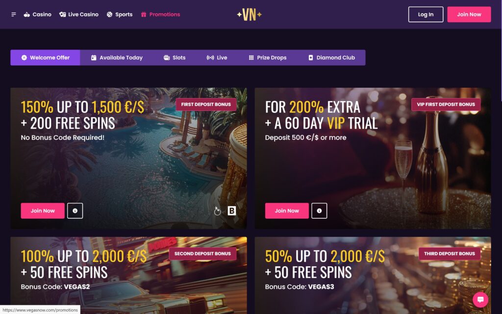 Vegas Now casino bonuses