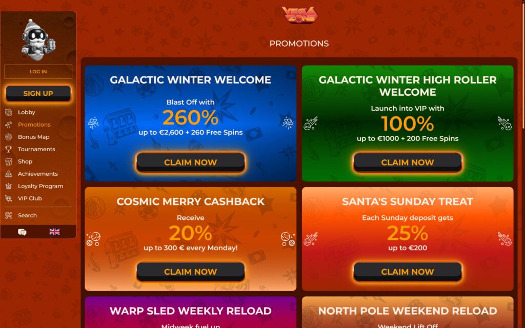 VegaZone casino bonuses