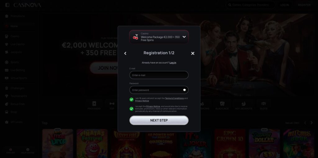 Casinova Casino Registration