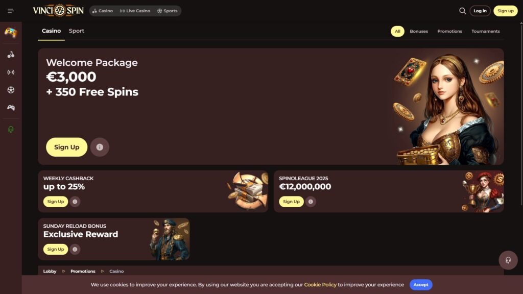 VinciSpin casino bonuses