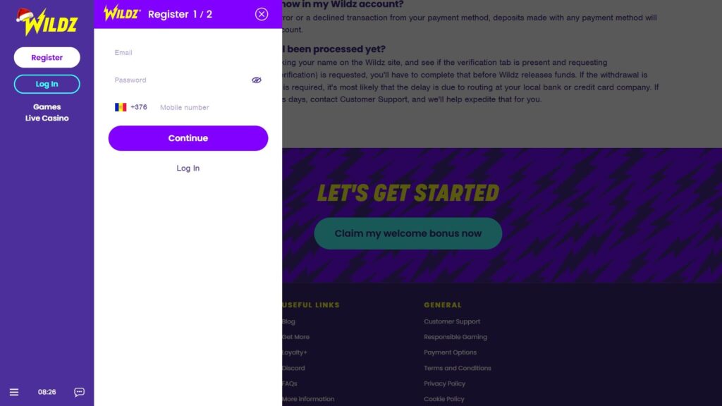 Wildz casino registration