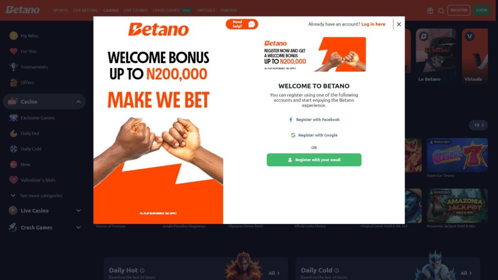 Betano casino registration
