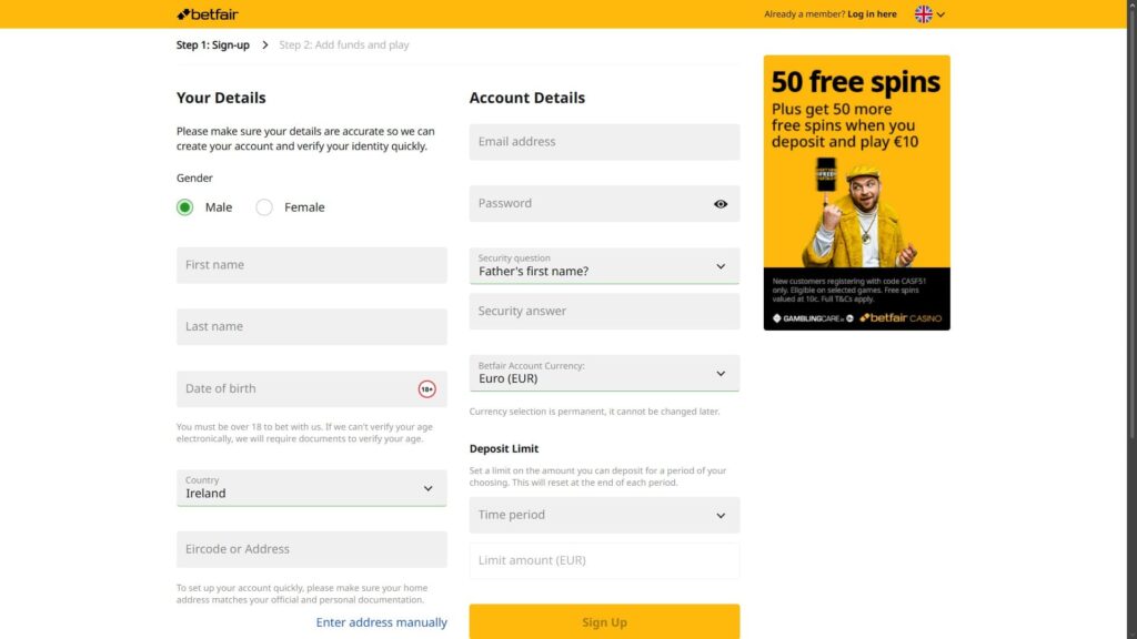 Betfair casino registration