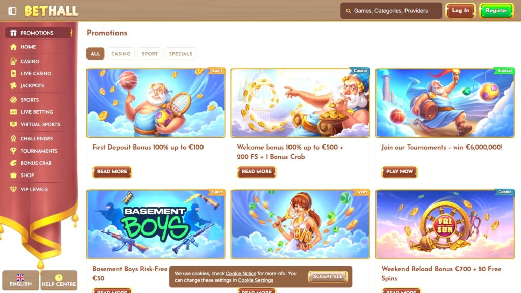 Bethall casino bonuses